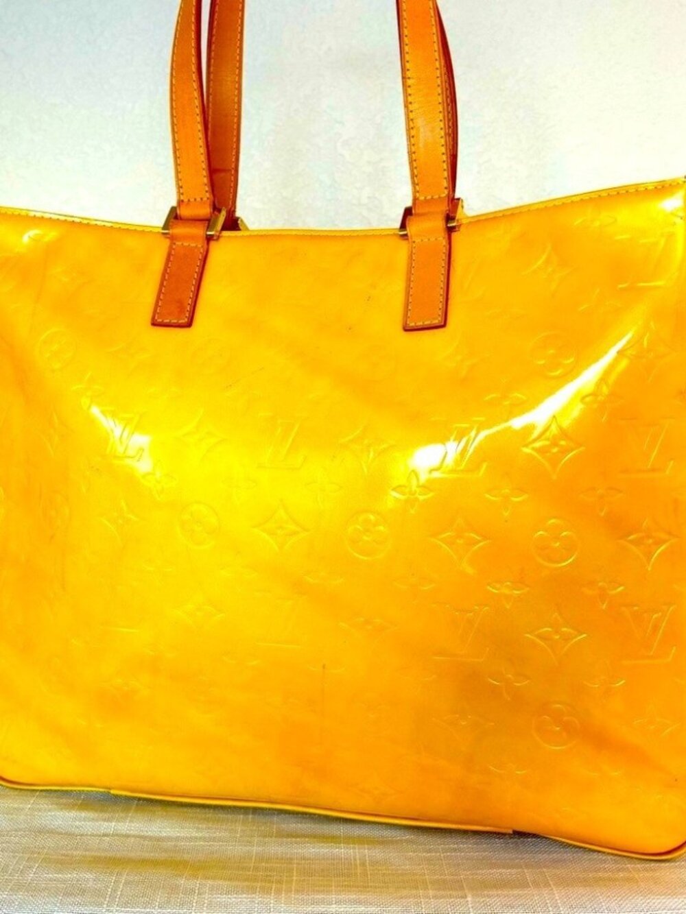 Louis Vuitton Gold Vernis Yellow Satchel Purse Large